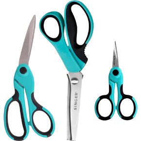 SINGER ProSeries Scissors Set - 9" Pinking Shears, 8.5" Heavy Duty Scissors & 4.5" Detail Scissors - Stainless Steel, Comfort Grip for Quilting, Dressmaking & Tailoring - Professional Cutting Tools
