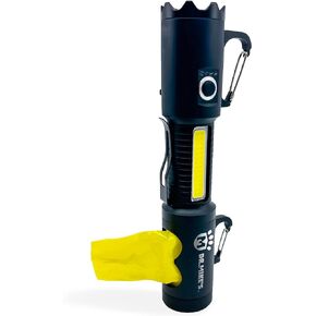 Dr. Mike's Doggie Doo All Rechargeable Flashlight with Poop Bag Dispenser, 6 Mode High Lumen Heavy Duty Flashlight with Sidelight, Self Defense Clip On Flashlight for Dog Leash with Waste Bags