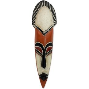 NOVICA White and Red Hand Carved Painted Wood Wall Mask, Protect The Forest'