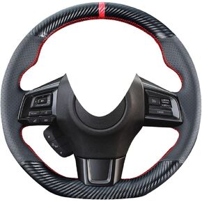 Carkooler DIY Stitching Carbon Fiber Steering Wheel Cover for Subaru WRX STI and Levorg 2015 2016 2017 2018 2019 / STI S209 2019 15 inches Leather Interior Accessories