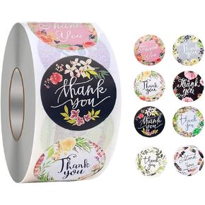 500 Pcs 1.5 inch Floral Thank You Stickers - 8 Designs, Self-Adhesive Labels for Packaging & Small Business