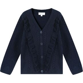 سترة صوفية للفتيات برقبة على شكل حرف V للزي المدرسي سترة مكشكشة محبوكة مفتوحة من الأمام للأطفال in Kuwait