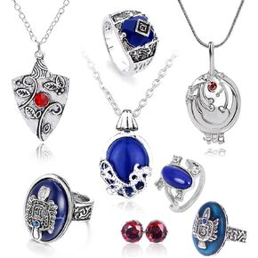HJYZY 8 pcs Vampire Diaries Jewelry Daywalking Katherine Sapphire Elena Gilbert Opening Vervain Locket Bonnie Necklace Salvatore Damon Stefan finger Family Crest Ring Diamond Stud Earrings