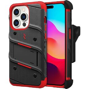 ZIZO Bolt Bundle for iPhone 15 Pro Case with Screen Protector Kickstand Holster Lanyard - Red