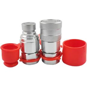 GELUOXI Flat Face Skid Steer Hydraulic Quick Connect Coupler Coupling Set w/Dust Caps, 1/2" Body, 3/4" NPT Thread, SAE-12, UNF1-1/16