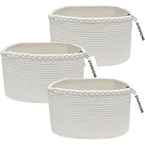 3Pack Small Woven Cotton Rope Basket for Organizing, Gift Baskets for Handles, Empty Gift Baskets, Toy Basket for bins|13.5" x 11" x 9.5" home decor for Living Room, Bathroom(White Grey)