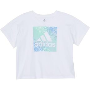 adidas Kids Short Sleeve Loose Box Tee Shirt for Big Kids - Graphic Print, and Ribbed Crew Neckline