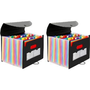 CHEPULA 2 Pack 24 Pockets Accordion File Organizer, A4 Multicolored Expanding File Folder, Large Capacity File Organizer Expandable Folder with Expandable Cover Document Organizer File Box