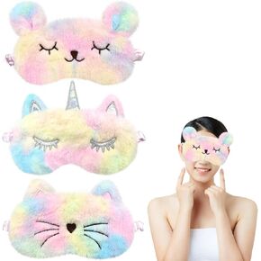 ZeeDix 3 Pack Soft Plush Unicorn Sleeping Mask- Cute Funny Sleeping Eye Shade Unicorn Horn Night Blindfold Bed Eye Covers Sleep Mask for Women Girls Kids Favor