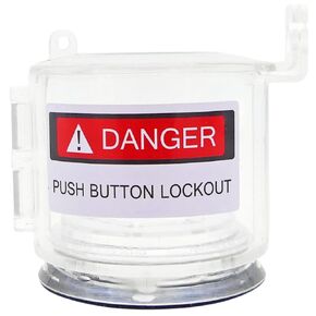 TRADESAFE Emergency Stop Button Cover Lockout - Box Type Transparent Push Button Switch Cover, 7/8-inch Hole Diameter - Medium Push Button Lockout Cover