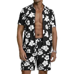 MAGCOMSEN Men's 2 Piece Set Hawaiian Shirt Short Sleeve Button Down Shirts and Shorts Summer Casual Beach Outfits