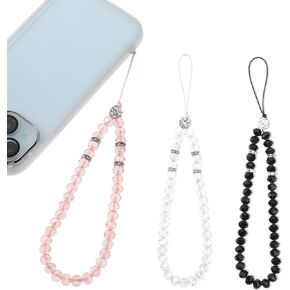 Molain 3pcs Crystal Cell Phone Lanyard, Mobile Phone Lanyard Wrist Strap Universal Bling Phone Charms Cell Phone Chain Beads Accessories for Women Girls