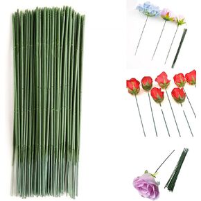 100 pcs Plastic Floral Stem 9.84 inch/25 cm, Artificial Flower Rod Flower Stem Wire Making Accessories, DIY Crafts Bouquet Stem Flower Arrangements Decor Supplies (Green - 25 cm)