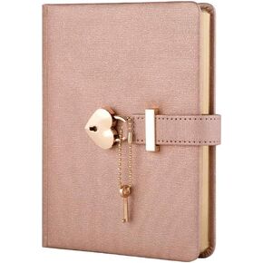 Poshieca Heart Shaped Lock Diary with Key PU Leather Cover Journal Personal Organizers Secret Notebook for Girls & Women B6 Size 5.3x7inch (Pink)