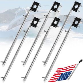 Blulu 6 pcs Boat Flag Pole Stainless Steel Rail Mount Boat Flag Holder Adjustable rustproof Marine Flag Pole for Yacht Marine, 7/8" to 1 1/4"