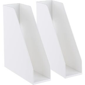 carrotez Open Front Magazine File Holder, Plastic Magazine Rack, Vertical File Organizers for Desk, Office Organization Essentials, 10.8" x 3.7" x 12.6" - 2 Pack, Grey
