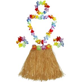40cm Performance Grass Skirt with Flowers Bracelets Headband Necklace Hula Set Gold