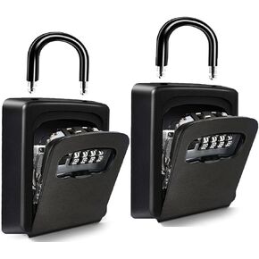 Key Lock Box for Outside, Key Box with Code Wall Mount Hang on Doorknob Weatherproof Combo Door Locker, 4-digit Combination Padlock with Shackle for Home Realtors Pack of 2 (Black)