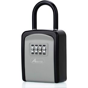 ABRA FOX Key Lock Box, Combination Lock box with Code for House Key Storage, Combo Door Locker (Black-1pack)