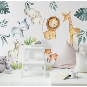Murwall Kids Wall Decal Safari Animals Wall Sticker for Nursery African Animal Removable Peel and Stick King Lion Hippopotam Elephant Giraffe Decals Boys Girls Bedroom Sleeping Animal Decals