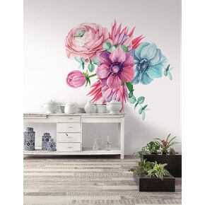 Murwall Watercolor Protea Floral Wall Decal Ranunculus Florals Wall Stickers Tulip Violet Bouqets Removable Peel n Stick for Livingroom Bathroom Bedroom Nursery Room Decor