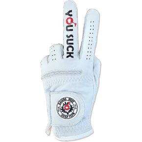 You Suck - Premium 100% Cabretta Leather Tour Men's Golf Glove Men Right Left Men's Hand Grip Funny Golfer Gift Durable Large White Weather