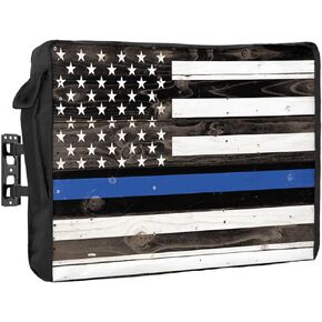 American Flag Outdoor TV Cover 48 to 50 Inches Weatherproof & Waterproof, Blue White Stripes Outdoor TV Enclosure with Remote Control Pocket, Vintage Wooden TV Screen Protectors for Outside TV