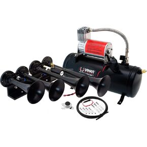 Vixen Horns Train Horn Kit for Trucks/Car/Semi. Complete Onboard System- 150psi Air Compressor, 1.5 Gallon Tank, 4 Trumpets. Super Loud dB. Fits Vehicles like Pickup/Jeep/RV/SUV 12v VXO8530/4124B