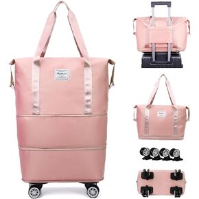 CALUOMATT Foldable Travel Bag Expandable,Rolling Duffle Bag with Wheels,Weekender Travel Bag with Detachable Rolling Wheels for Women and Men,Travel Tote Duffel Bag,Suit Weekend Black in Kuwait