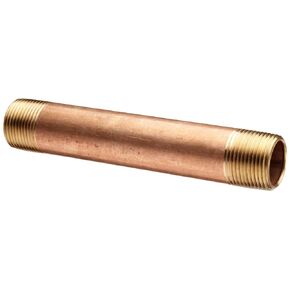 Red Brass Pipe Fitting, Nipple, Schedule 40 Seamless, 1/4" NPT Male X 3" Length