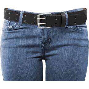 EURO Womens Thick Wide 2 Hole Leather Belt - BN9041 - Black 4XL