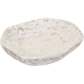 NIKKY HOME Hand Carved Dough Bowls, Natural Paulownia Wood Round Serving Bowl Decorative Wooden Tray, White in Kuwait