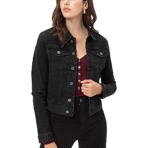 Women's Casual Vintage Distressed Cropped Long Sleeve Denim Jean Jacket