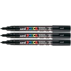 Uni Posca Paint Marker PC-3M Black, 3 Pens Pack(Japan Import)
