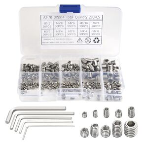 XINMEIWEN 295Pcs M3/4/5/6/8 Stainless Steel Internal Hex Drive Cup-Point Screws Assortment Kit Head Socket Set Screws for Door Handles Faucet Light Fixture (10 Sizes)