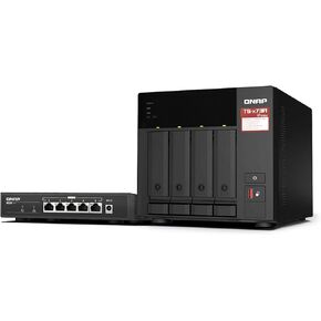 QNAP TS-473A 4-Bay AMD Ryzen Quad-Core 2.5GbE NAS with QSW-1105-5T 5-Port 2.5GbE Unmanaged Switch
