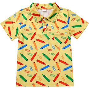 FYMNSI Boys Back to School Shirt School Supplies Short Sleeves Tees Tops Toddler Kids Summer Casual Henley Shirts Clothes