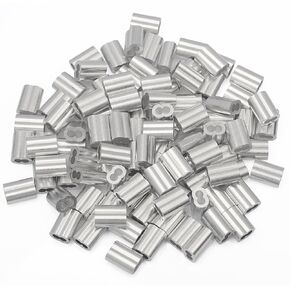 Labeumela Crimping Loop Sleeves for 1/8'' Wire Rope 100PCS, Mechanical Cable Fittings Durable Aluminum Hourglass Double Barrel Ferrule for Wire Ropes and Cables