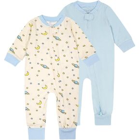 Teach Leanbh Baby Boys Girls 2 Pack Bamboo Viscose Pajamas 2 Way Zipper Long Sleeve Footless Romper Sleep and Play