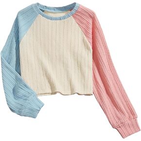 Floerns Girl's Colorblock Sweatshirts Long Sleeve Crew Neck Pullover Tops