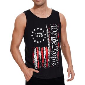 4th of July Shirts for Men American Flag Tank Top 1776 Patriotic T-Shirts Sleeveless Mens Gym Workout Graphic USA Flag Top