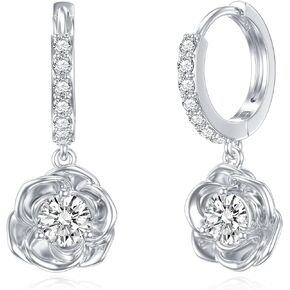 WTYIM 1CT Moissanite Diamond Hoop Earrings for Women 18K White Gold Plated Silver Heart/Rose Flower Hoop Dangle Earrings Birthday Anniversary Mother's Day Jewelry Gifts for Mom Wife Girlfriend