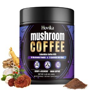 Organic Mushroom Colombian Instant Coffe: (28 Servings) with 10 Superfood Mushrooms with 5 Ayurvedic Herb, Great Tasting - Mushroom Coffee Alternative for Energy, Mental Clarity & Focus 6.3 Oz