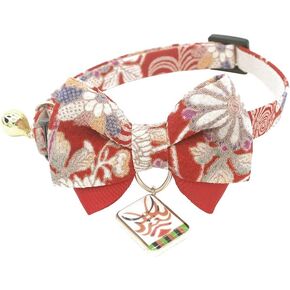 PetSoKoo Double Bowtie Cat Collar with Japan Kabuki Charm. Safety Breakaway Buckle. Cute Kitten Collar for Girl Boy Cats