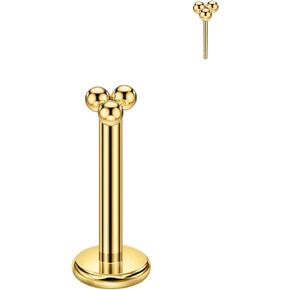 FANSING 16g Trinity Ball Threadless Push Pin Labret Studs 8mm Length Cartilage Earring Gold Tragus Stud 16 Gauge Tribead Piercing Earrings Surgical Steel