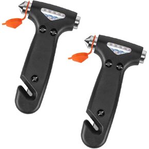 2 Pack Car Safety Hammer, Emergency Escape Tool with Window Breaker and Seat Belt Cutter, 5-in-1 Auto Multifunctional Escape Hammer for Accident, Vehicle Survive Accessories (Black)