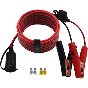 CUZEC 12V/ 24V Extension Cord Plug Socket with Battery Clamp 14FT / 4.27m 14 AWG Battery Clip-On and Cigarette Lighter Adapter
