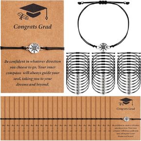 Sasylvia 24 Set 2024 Graduation Gifts Bulk Adjustable Compass Graduation Bracelet 2024 and Congrats Grad Card Senior College High School Class of 2024 Friendship Gift for Classmates Students