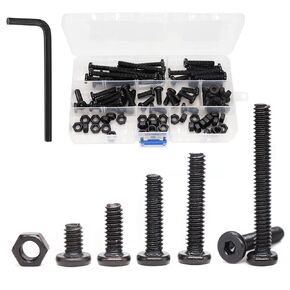 binifiMux 60pcs 1/4"-20 Black Allen Bolts Socket Cap Screws with 1/4"-20 Black Hex Nuts Assortment Kit (1/4"-20 x 1/2", 1", 1-1/2",1-3/4", 2-1/4", 2-1/2", Socket Cap)