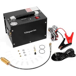 PCP Air Compressor,Built-in Power Converter,Oil/Water-Free, 4500Psi/30Mpa, 12V DC or Home 110V AC, for Paintball/PCP Air Rifle/Tank